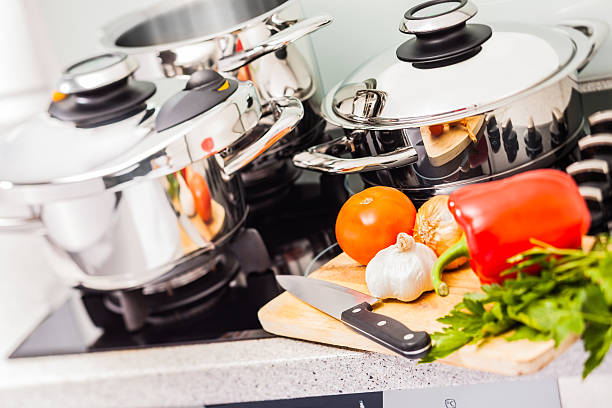 istock Modern stainless steel pans 165186405