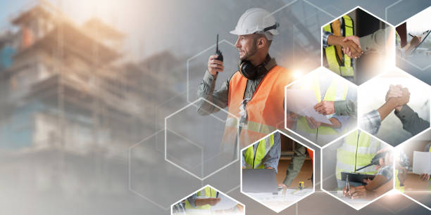 Team construction engineer builder construction project with architect or construction worker working with modern equipment technology, Building engineer. teamwork concept Team construction engineer builder construction project with architect or construction worker working with modern equipment technology, Building engineer. teamwork concept. occupational safety and health stock pictures, royalty-free photos & images