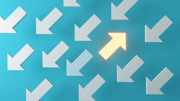 istock heading arrow For the most part, go the other direction.Different walking and counterflow options , unique , 3d rendering 1651920576