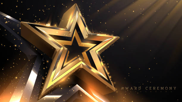 istock Luxury award ceremony background with 3d gold star and spotlight effects and bokeh decorations. 1651944284