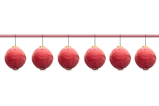 Chinese lanterns hanging on the pole with white background