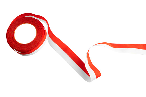 Ribbon with the red and white color of the Indonesian flag isolated over white background