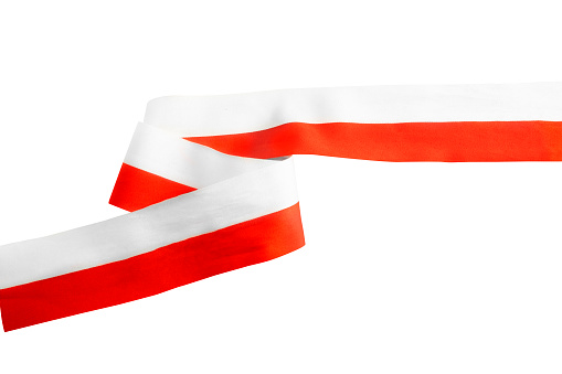 Ribbon with the red and white color of the Indonesian flag isolated over white background