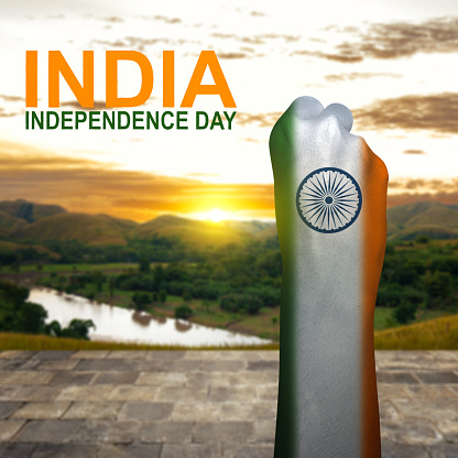 Human hand with Indian flag color. India Independence Day concept