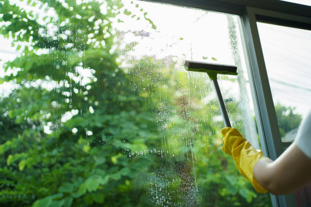 istock Housekeeper cleaning window glass. 1652006347