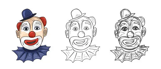 Vector illustration of Cartoon Clown Face vector Illustration three options