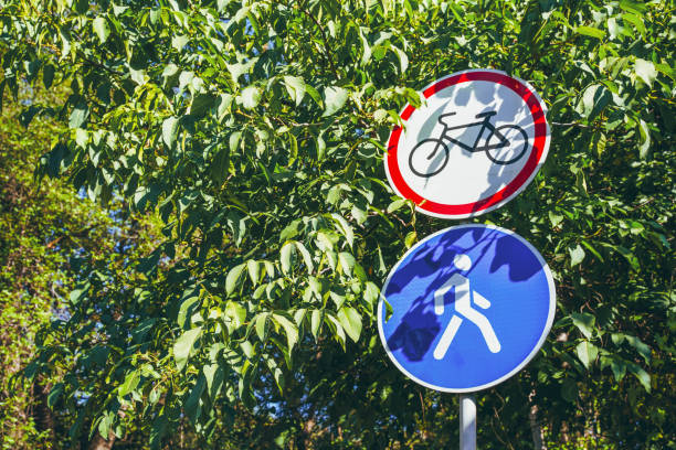 istock Bicycle traffic sign is prohibited and pedestrian traffic is allowed mounted on a pole 1652040272