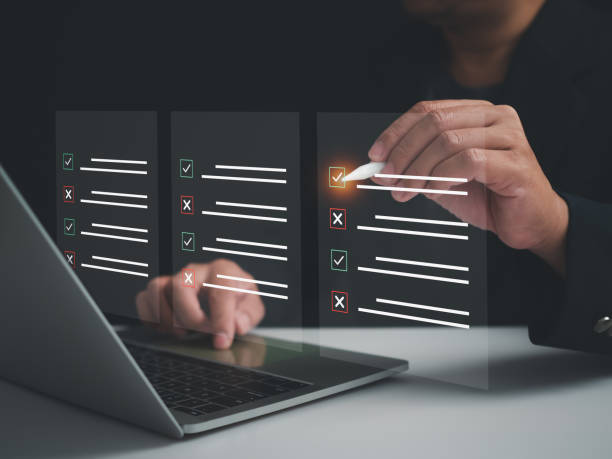 istock Checklist and filling survey form online. Document management system, DMS. Assessment form. Quality control and accuracy Check 1652045595