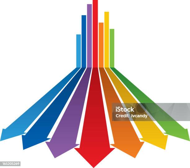 Vetores de Grupo De Sete Cores Setas e mais imagens de Sinal de Seta - Sinal de Seta, Perspectiva Espacial, Ponto de Fuga