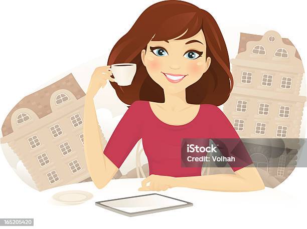 In Cafe Stock Illustration - Download Image Now - Digital Tablet, Women, Achievement