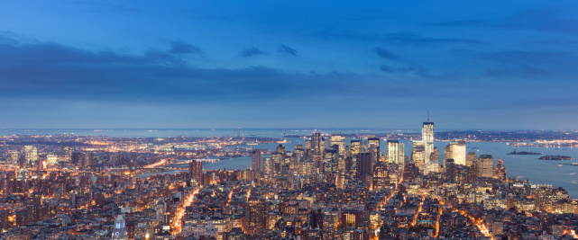 View from the Empire State Building at twilight, panoramic