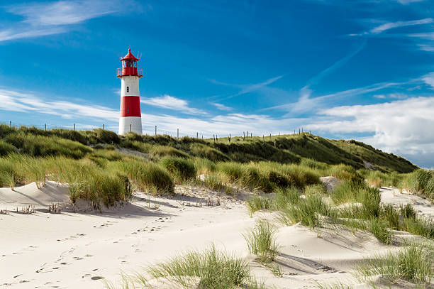 Lighthouse List One of two lighthouses in the north of the island Sylt - Germany. Near by the city List. You can see the danish coast from this lighthouse. Copy space in the background. coastal feature stock pictures, royalty-free photos & images