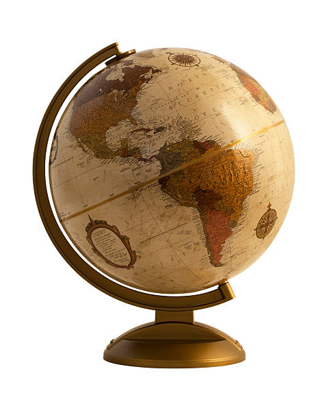 Antique globe on white Antique globe showing North and South America isolated on white background. Clipping path included. desktop globe stock pictures, royalty-free photos & images