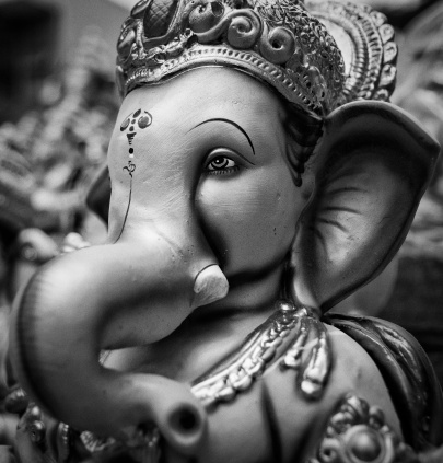 A B&W picture of Ganesha, the popular Hindu Elephant God