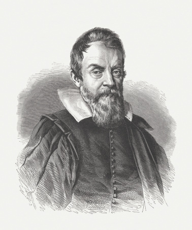Galileo Galilei (1564 - 1642) was an Italian philosopher, mathematician, physicist and astronomer. He made ground-breaking discoveries in several areas of Sciences. Woodcut engraving after a drawing (1624) by Ottavio Leoni (Italian painter and printmaker, 1578 – 1630), published in 1864.