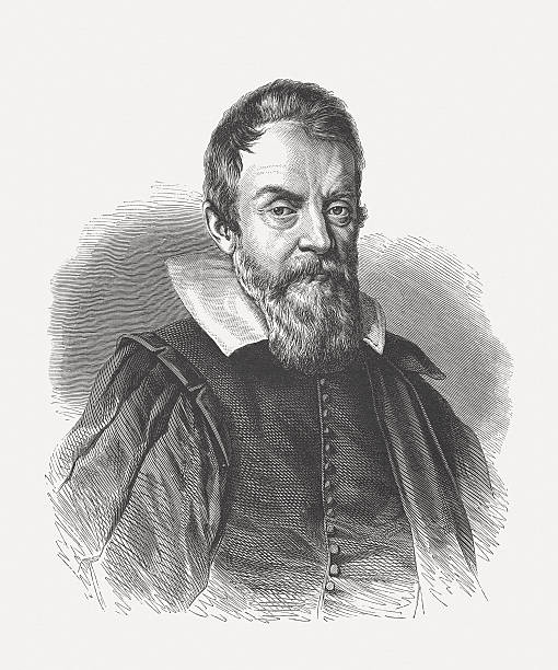 Galileo Galilei (1564-1642), wood engraving, published in 1864 Galileo Galilei (1564 - 1642) was an Italian philosopher, mathematician, physicist and astronomer. He made ground-breaking discoveries in several areas of Sciences. Woodcut engraving after a drawing (1624) by Ottavio Leoni (Italian painter and printmaker, 1578 – 1630), published in 1864. astronomer photos stock illustrations