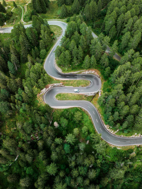 istock Aerial view of camper van on mountain pass road 1652155941