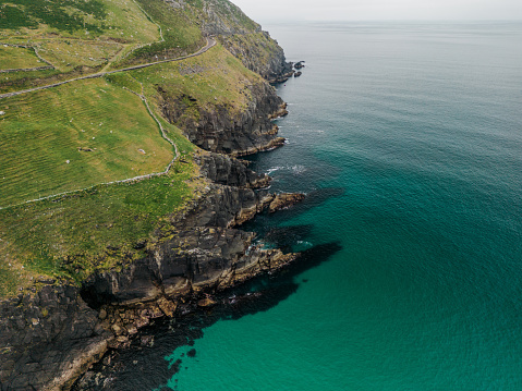Scenic aerial view of Dingle peninsula seaside in Ireland in summer