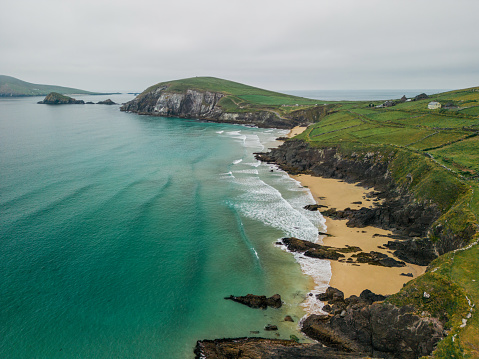 Scenic aerial view of Dingle peninsula seaside in Ireland in summer