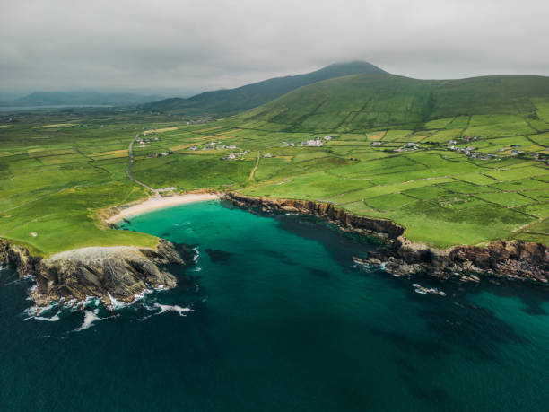 Aerial view of Dingle peninsula in Ireland Scenic aerial view of Dingle peninsula seaside in Ireland in summer dingle peninsula stock pictures, royalty-free photos & images