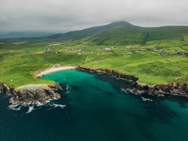 Aerial view of Dingle peninsula in Ireland Scenic aerial view of Dingle peninsula seaside in Ireland in summer dingle bay stock pictures, royalty-free photos & images