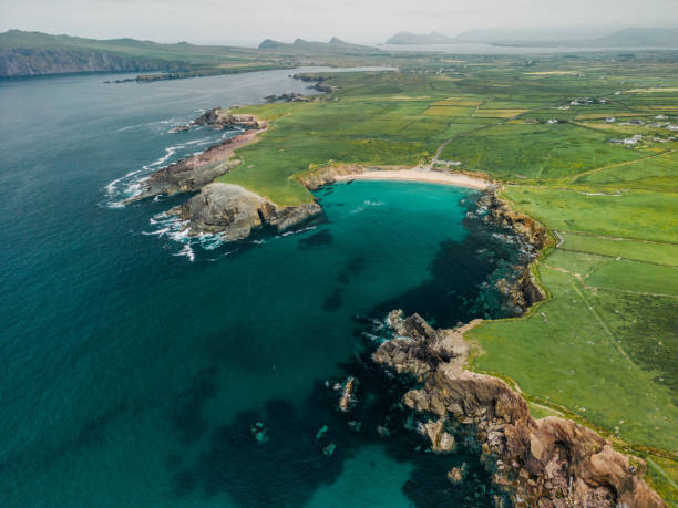 Aerial view of Dingle peninsula in Ireland Scenic aerial view of Dingle peninsula seaside in Ireland in summer dingle bay stock pictures, royalty-free photos & images