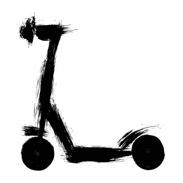 schwarze scooter-zeichnung - paint roller paint white painting stock-grafiken, -clipart, -cartoons und -symbole