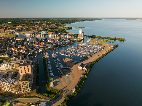 Aerial view of yachts in marina in the  Netherlands