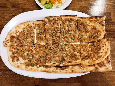 Traditional turkish minced meat beef pita bread at Ankara turkey