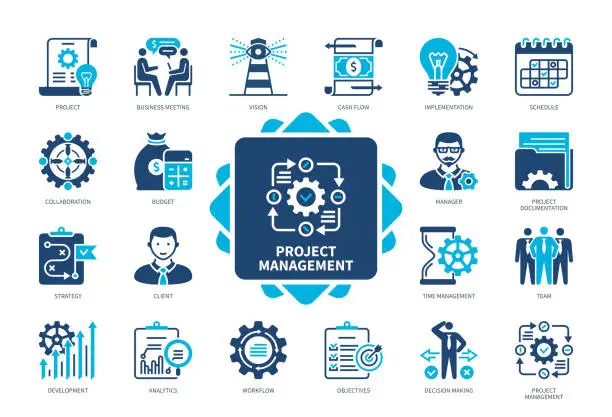 Vector illustration of Project Management solid icon set