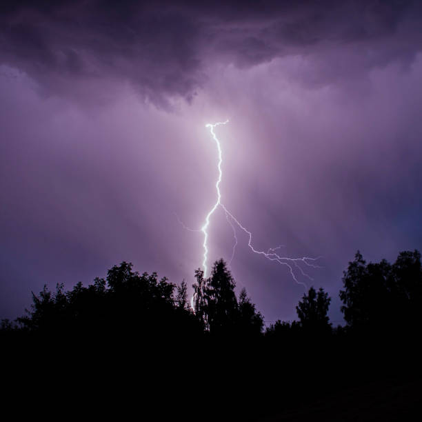 istock beautiful lightning during a thunderstorm at night in a forest that caused a fire, against a dark sky with rain 1652184070