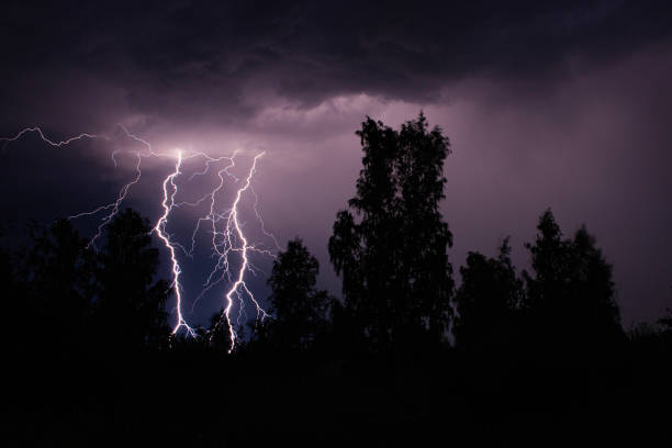 istock beautiful lightning during a thunderstorm at night in a forest that caused a fire, against a dark sky with rain 1652186198