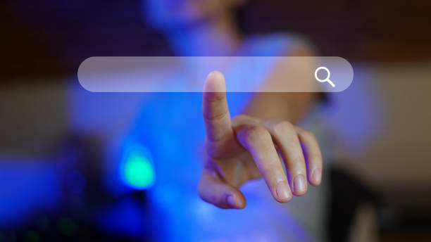 Woman Pointing Screen with Index Finger, Touching the Screen, Pressing, Search Screen Digital Overlay