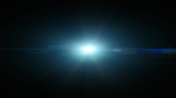 superposición de destello de lente azul sobre elemento de diseño de fondo negro - stage light flash fotografías e imágenes de stock