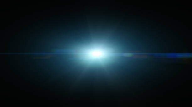 blue lens flare overlay on black background design element - lens flare imagens e fotografias de stock