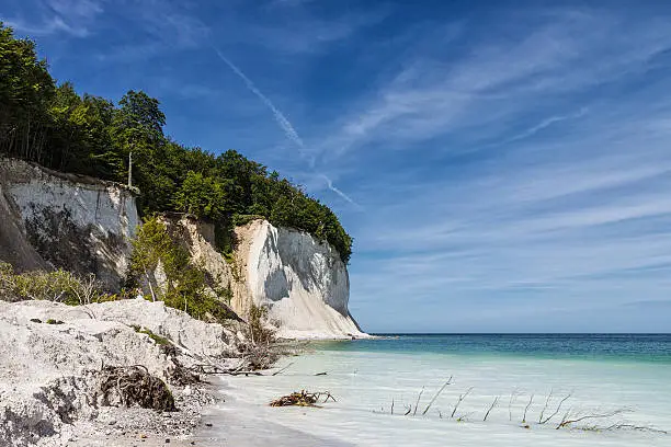 Chalk cliffs on shore of the Baltic Sea.