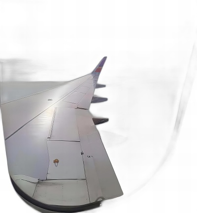 a photography of a view of the wing of an airplane, wing of an airplane with the wingtips of a plane in the sky.