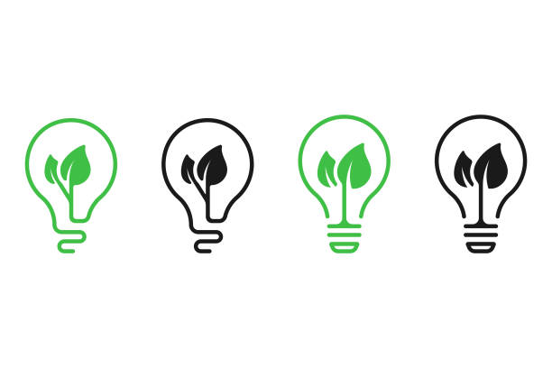 illustrations, cliparts, dessins animés et icônes de icône de l’énergie durable. eco green light bulb icon définir la conception vectorielle sur fond blanc. - ampoule à basse consommation