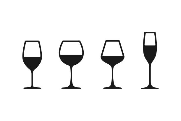 Wineglass or Champagne Glasses Line Icon Set. Celebration and Holidays Line Icon Set Vector Design on White Background. vector art illustration