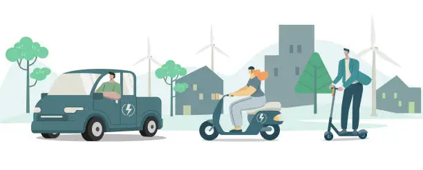 Vector illustration of Set of Eco friendly alternative ecological transportation, People choose riding to travel with vehicles,