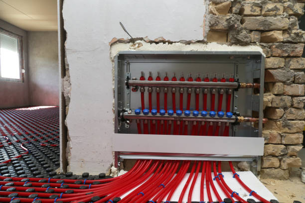 istock Main control manifold of house heating system, work in progress on construction site for a flat residence building 1652261798