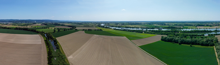 Panorama of the Danube river in Bavaria near Wörth an der Donau and the lock in Geisling