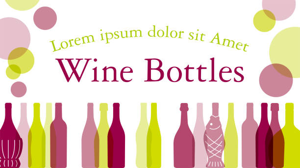illustrazioni stock, clip art, cartoni animati e icone di tendenza di cornice banner di bottiglie di vino in rapporto 16:9. - wine rack grape liquor store vineyard