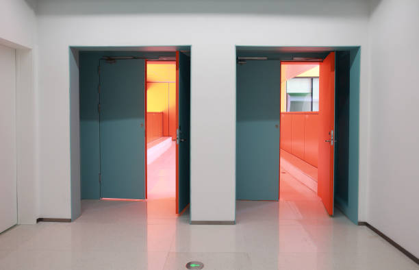 Grey  building and Green door