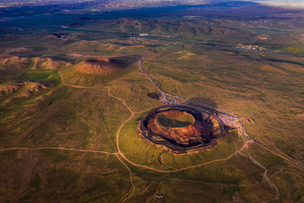 Aerial view of a volcano