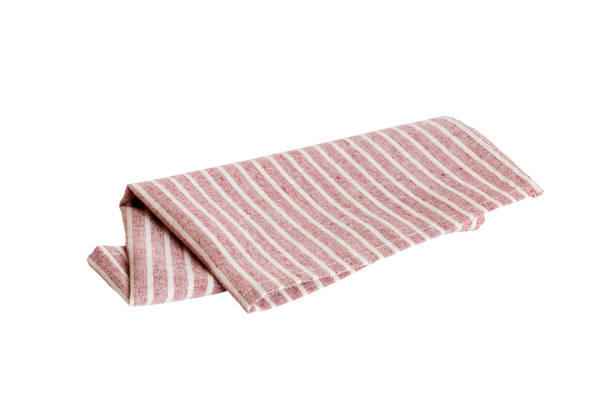 istock Red textile napkin isolated on white background. Folded decorative kitchen cotton towel. Top view 1652323632