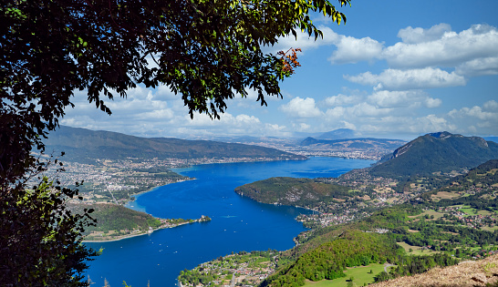 Panoramic view of the Lake Annecy from Col de la Forclaz