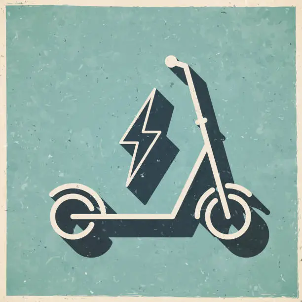 Vector illustration of Electric scooter in charge. Icon in retro vintage style - Old textured paper