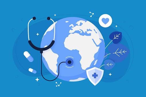 Global Healthcare Illustration Design for web page and mobile app.