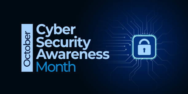 miesiąc świadomości bezpieczeństwa cybernetycznego (ncsam). obserwowane w październiku. baner wektorowy. - data network security information medium symbol stock illustrations